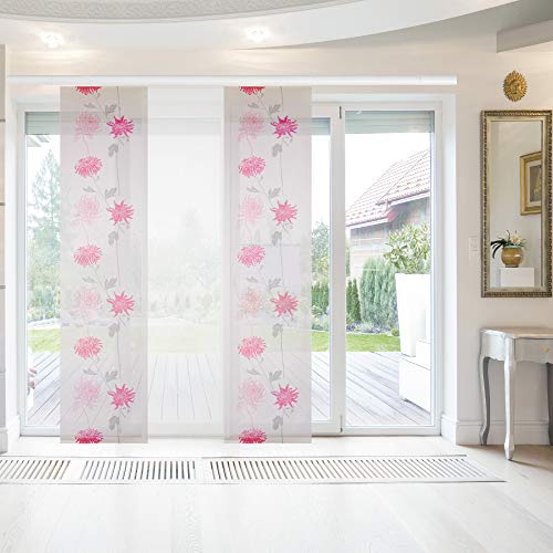 Bestlivings Flächenvorhang Elena 3er Pack mit Druck/Motiv 60 x 260 cm (B x H) in Himbeere Floral, Schiebevorhang mit Print von Bestlivings