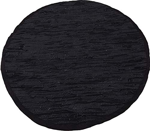 Bestlivings Flickenteppich Rund 150 cm aus handgewebter Baumwolle in Leder Schwarz - viele Variationen von Bestlivings