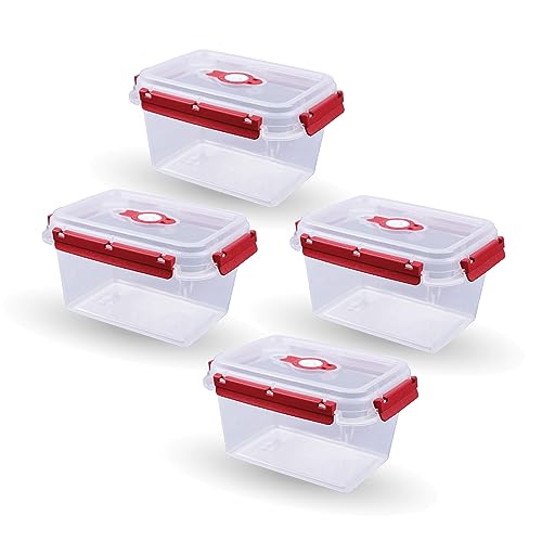 Bestlivings Frischhaltedosen für Lebensmittel (1,5 L) - 4er Pack Rot - Vorratsdose luftdicht, Aufbewahrungsbox Meal Prep Box, Lunchbox, BPA Frei von Bestlivings