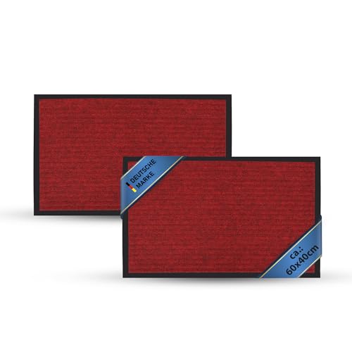 Bestlivings Fußmatte 2er Pack für Eingangsbereich- Schmutzfangmatte (Rot / 60x40cm) rutschfeste Sauberlaufmatte für Innen und Außen, saugfähiger Fußabstreifer von Bestlivings