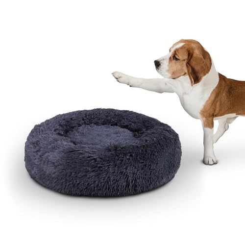 Bestlivings Haustierbett Fluffy Ø70cm (Anthrazit) XL Hundekissen rund flauschig, Öko-Tex, rutschfest und waschbar Hundebett Katzenbett Hunde & Katzen von Bestlivings