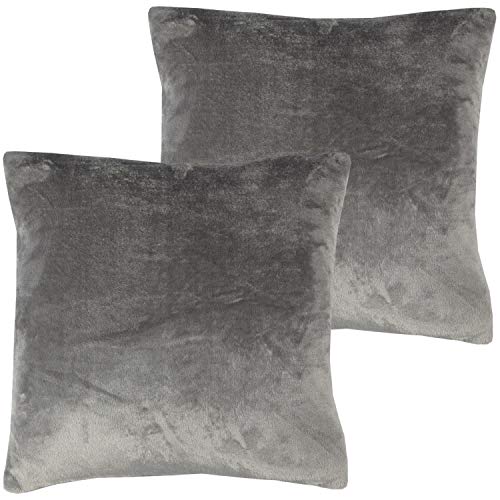 Bestlivings Flauschige Kissenhülle Celina (45 x 45 cm / 2er Pack) - Kuscheliger Bezug mit Reißverschluss Anthrazit ideal für Dekokissen und Sofakissen von Bestlivings