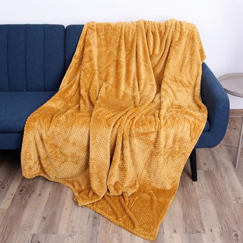 Bestlivings Kuscheldecke Flanell Decke 150x200cm (Curry) Flauschige Struktur Wohndecke für Sofa, Couch und Bett, Tagesdecke Oeko-TEX - Sofaüberwurf von Bestlivings