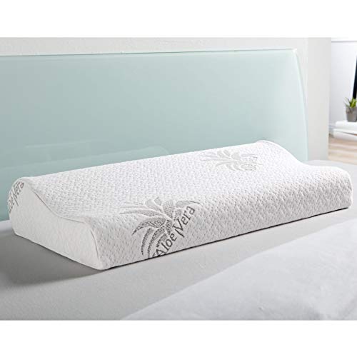 Bestlivings Nackenstützkissen kühlende Gel Einlage (60cm x 30cm x 10/7cm), Nackenkissen mit Memory Foam, Aloe Vera veredelter Bezug, Gesundheitskissen von Bestlivings