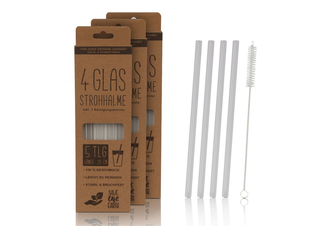 Bestlivings Trinkhalme SH-04965, (Set, 16-tlg), Strohhalme aus Glas Transparent 20cm Länge mit Reinigungsbürste wiederverwendbar, Stabil und Bruchfest von Bestlivings
