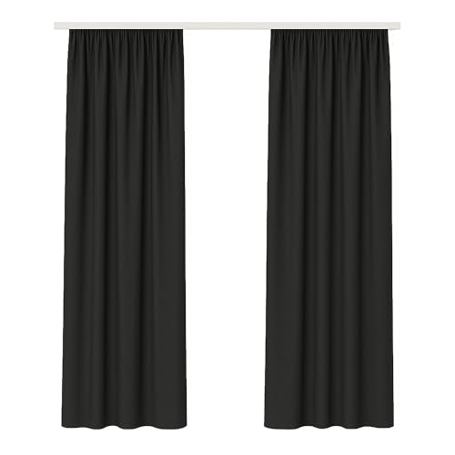 Bestlivings Vorhang Blickdicht (140x175cm / 2 Stück) Gardine Uni (Schwarz) mit Kräuselband/Universalband, Dekoschal für Fenster, Balkon - Dekorativer Gardinenschal von Bestlivings