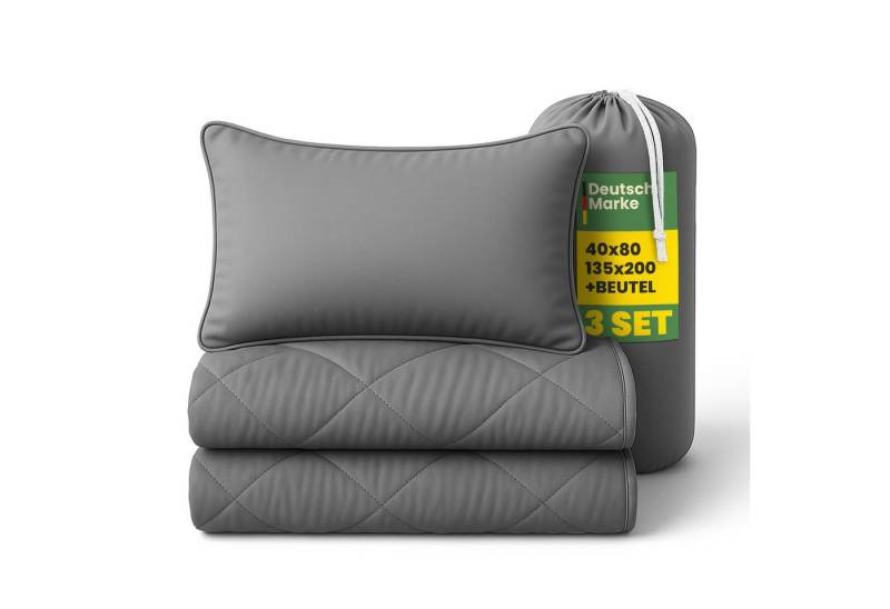 Bestlivings Sommerbettdecke Reise-Bettenset (bezuglose Decke 135x200 & Kissen 40x80) inkl. Beutel, Füllung: Polyester, Weiche Mikrofaser, 60 °C waschbar, trocknergeeignet von Bestlivings