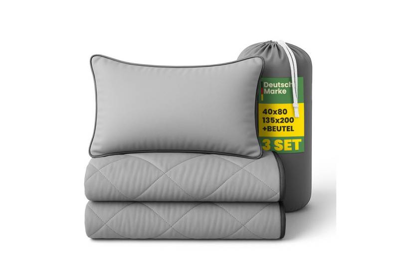 Bestlivings Sommerbettdecke Reise-Bettenset (bezuglose Decke 135x200 & Kissen 40x80) inkl. Beutel, Füllung: Polyester, Weiche Mikrofaser, 60 °C waschbar, trocknergeeignet von Bestlivings
