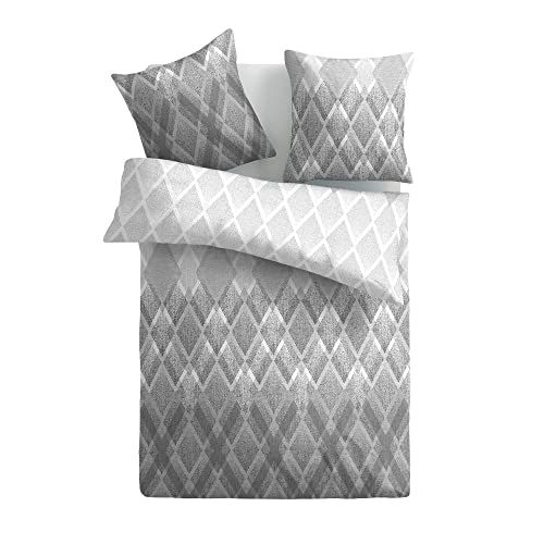 Bettwäsche 2-TLG. (Raute Grau) 100% Satin Baumwolle, 135x200cm und 80x80cm Set, kuschelig weicher Bettbezug - mit Reißverschluss von Bestlivings