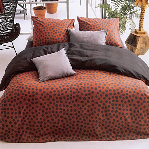 Bettwäsche 2-TLG. Bettbezug Set 135x200cm + 80x80cm - Spots & Dots (Cognac) - Schlafkomfort Bettgarnitur mit Reißverschluss Baumwolle von Bestlivings