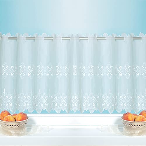 Bistrogardine (Blumen Ornament) mit Schlaufenaufhängung (45 x 155 cm), transparente Uni Scheibengardine, Vorhang, Kurzgardine, Voile Gardine von Bestlivings
