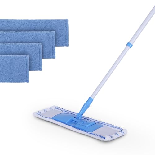Bodenwischer Set inkl 4 Ersatzbezüge - Wischmopp mit Fußklick 360 Grad Gelenk für alle Ecken - Komfort Bodenreiniger Flachmopp Wischmopp von Bestlivings