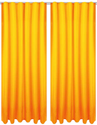 Dekoschal Ellen mit Universalband 2er Pack inkl. Raffhalter & selbstkl. Raffhaken, Größe: 140 x 145 cm, Farbe: Hellorange - Marigold von Bestlivings