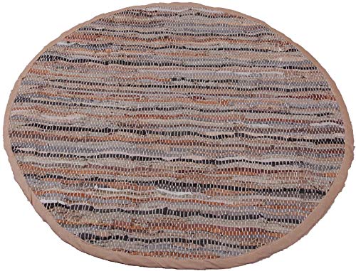 Flickenteppich Rund 150 cm aus handgewebter Baumwolle in Leder Braun - viele Variationen von Bestlivings