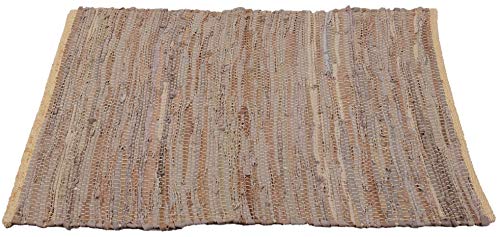 Flickenteppich Rund 70 x 130 cm aus handgewebter Baumwolle in Leder Beige - viele Variationen von Bestlivings