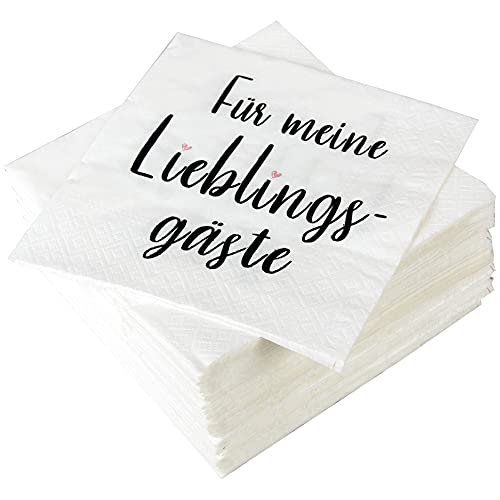 Hochwertige Servietten (80er Pack) 33x33 cm, 3-lagig - Partyservietten mit Motiv "Lieblingsgäste" - für Party, Geburtstag oder Feiern von Bestlivings