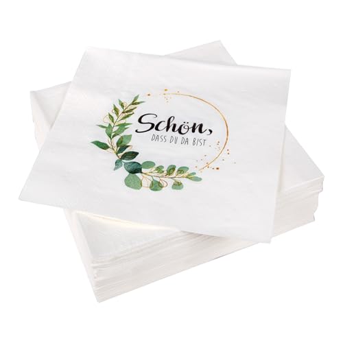 Hochwertige Servietten (80er Pack) 33x33 cm, 3-lagig - Partyservietten mit Motiv "Schön das du da bist" - für Party, Geburtstag oder Feiern von Bestlivings