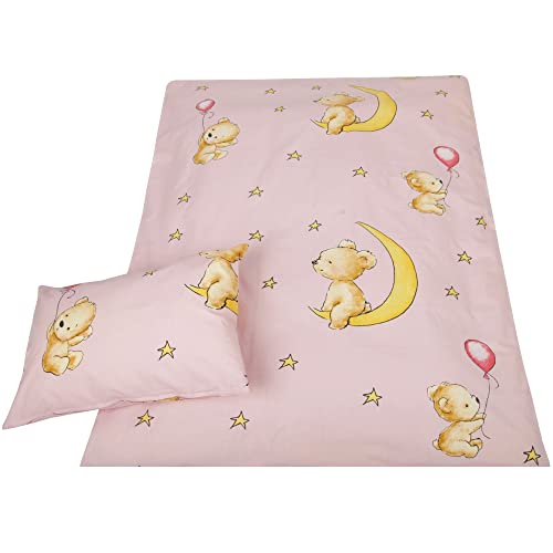 Kinder Bettwäsche 2-TLG (100x135cm / 40x60cm) Bettdecken Set, 100% Baumwolle - Babybettwäsche mit Motiv - Bärchen Rosa von Bestlivings