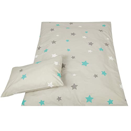 Kinder Bettwäsche 2-tlg (100x135cm / 40x60cm) Bettdecken Set, 100% Baumwolle - Babybettwäsche mit Motiv - Sterne Grau von Bestlivings