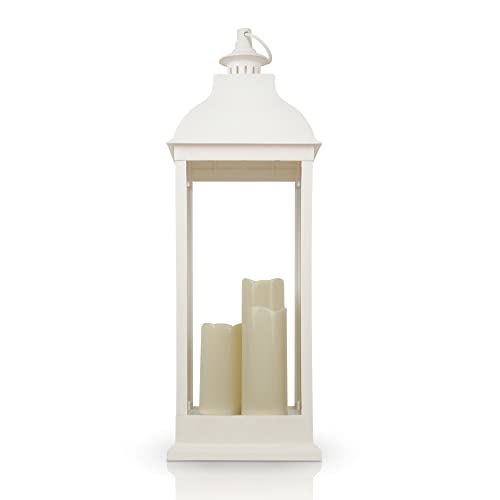 Laterne Windlicht ( 71cm ) mit 3 flackernden LED-Kerzen, Batteriebetrieben, Innenbereich - Dekorative Lampe mit brennenden Docht Effekt von Bestlivings