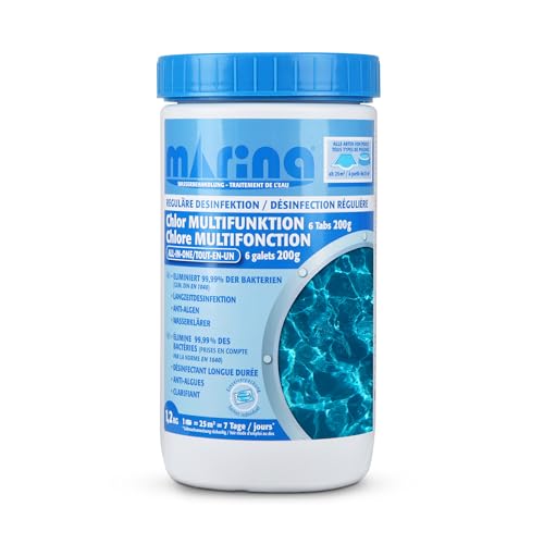 Marina Chlor Multitabs 200g - Pool Tabletten - 24 STK. Chlortabletten Multifunktion 5 in 1 - für sauberes und hygienisches Poolwasser - (1,2kg - 6kg) - Langzeit Chlor von Bestlivings