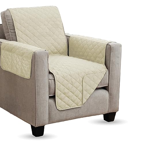 Sesselschoner (Creme) gesteppt - 190x165cm - Sesselauflage mit Armlehnen und Taschen - Sesselüberwurf ÖKO-Tex Schoner für Sessel - Überwurf von Bestlivings