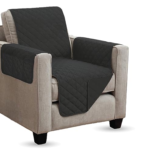 Sesselschoner (Schwarz) gesteppt - 190x165cm - Sesselauflage mit Armlehnen und Taschen - Sesselüberwurf ÖKO-Tex Schoner für Sessel - Überwurf von Bestlivings