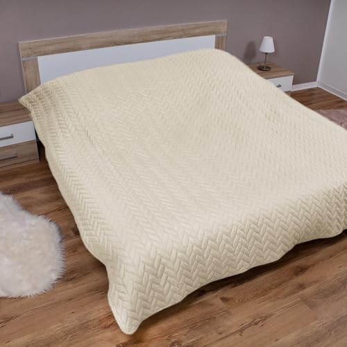Tagesdecke (Creme) 220x240 cm mit wattierter Zwischenlage, Bettüberwurf - Überwurfdecke, Sommerdecke gesteppt - Steppdecke, Wendedecke von Bestlivings