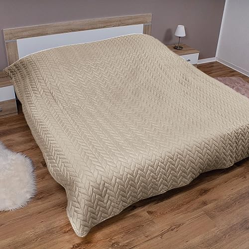 Tagesdecke XL (140x210cm) mit wattierter Zwischenlage (Beige) Bettüberwurf - ÖKO-Tex 100, Sommerdecke gesteppt - Steppdecke, Wendedecke von Bestlivings