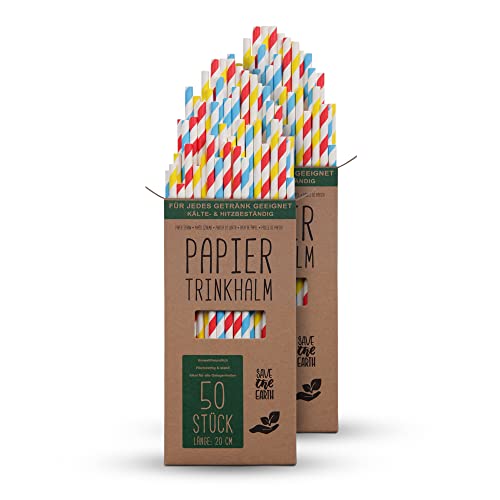 Trinkhalme Papier (100 Stück) 100% biologisch abbaubar - Bunte Nachhaltige Papierstrohhalme 100% Kraftpapier - robust, stabil und Umweltfreundlich von Bestlivings