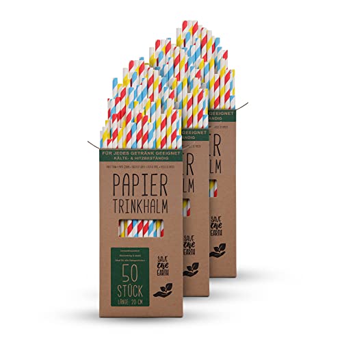 Trinkhalme Papier (150 Stück) 100% biologisch abbaubar - Bunte Nachhaltige Papierstrohhalme 100% Kraftpapier - robust, stabil und Umweltfreundlich von Bestlivings