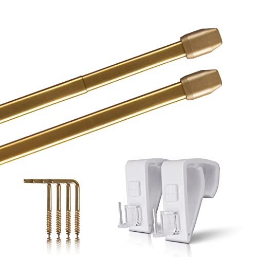 Vitragestangen 2er Pack ausziehbar, 2 Gardinenstangen mit Klemmträger - Befestigung ohne Bohren (Farbe: messing glänzend, Größe: 40-60cm) von Bestlivings