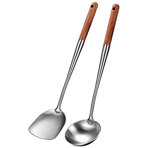 Bestlymood Wok Spatel und Sch？pf L？ffel Werkzeug Set, 17 Zoll Spatel für Wok, Edelstahl Wok Spatel von Majen