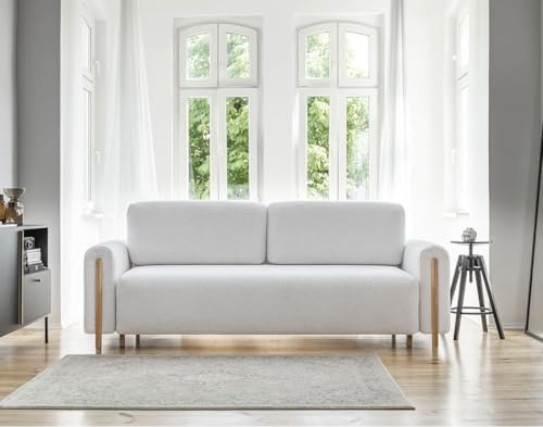 Bestmobilier - Ausziehbares Sofa mit Reißverschlussfach aus Frottee-Stoff – Sofa Bett – Sofa weiß 3-Sitzer – Wohnzimmer von Bestmobilier