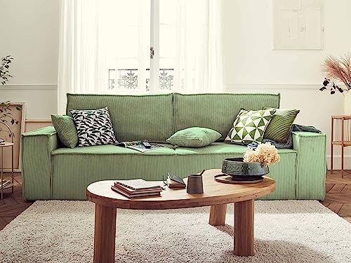 Bestmobilier Dellia – 3-Sitzer Sofa mit Schlaffunktion – mit Bettkasten – aus Cord – zeitgenössischer Stil Salbeigrün von Bestmobilier