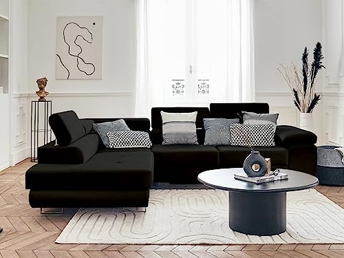 Bestmobilier Pablo – Ecksofa mit Schlaffunktion – mit Bettkasten – verstellbare Kopfstützen – aus Velours – 5-Sitzer – Links Schwarz von Bestmobilier