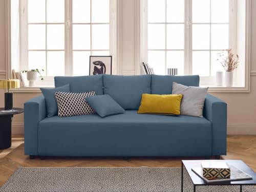 Bestmobilier - Regala – 3-Sitzer-Sofa – ausziehbar mit Truhe – aus Stoff, Schieferblau von Bestmobilier