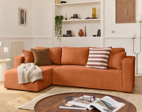 Bestmobilier - Topas – Ecksofa, abnehmbarer Bezug, wendbar, 4-Sitzer, Velours, strukturiert, Rost Bestmobilier - Topas – Ecksofa, abnehmbarer Bezug, wendbar, 4-Sitzer, Velours, strukturiert, Rost von Bestmobilier