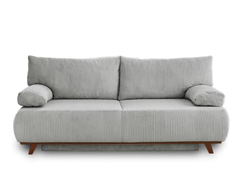 Cristal - 3-Sitzer Sofa - Schlaffunktion und Bettkasten - aus cordsamt Hellgrau von Bestmobilier