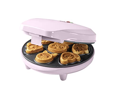 Bestron Waffeleisen für Mini-Cookies-Maker in Tiermotiven, Waffeleisen für Waffel-Kekse, mit Backampel & Antihaftbeschichtung, 700 Watt, Farbe: Rosa von Bestron