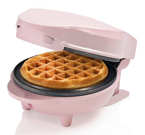 Bestron Mini-Waffeleisen für klassische Waffeln, kleiner Waffelmaker mit Antihaftbeschichtung, für Kindergeburtstage, Familienfeiern, Ostern oder Weihnachten, Retro Design, 550 Watt, Farbe: Rosa von Bestron