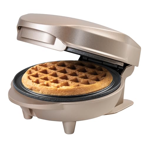 Bestron Mini-Waffeleisen für klassische Waffeln, kleiner Waffelmaker mit Antihaftbeschichtung, für Kindergeburtstage, Familienfeiern, Ostern oder Weihnachten, Satin Collection, Farbe: Hellbeige von Bestron