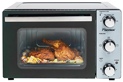 Bestron AOV20 Kompakter Mini-Backofen mit Ober-/Unterhitze, 20 Liter, 1300 W, Edelstahl, Schwarz von Bestron