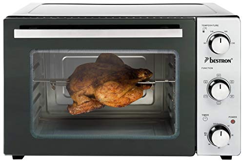 Bestron AOV31 2-in-1 Mini-Backofen mit Drehspieß, 31 Liter, 1500 W, Edelstahl, Schwarz von Bestron