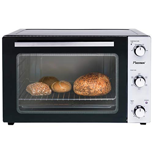 Bestron AOV45 2-in-1 Mini-Backofen mit Drehspieß, 45 Liter, 1800 W, Edelstahl, Schwarz von Bestron