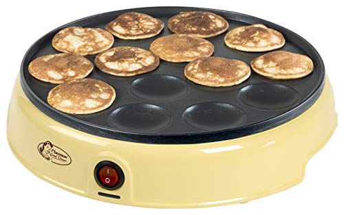 Bestron Poffertjes Maker im Retro Design, Mini Pfannkuchen Automat, mit Antihaftbeschichtung, Sweet Dreams, 800 W, Gelb von Bestron