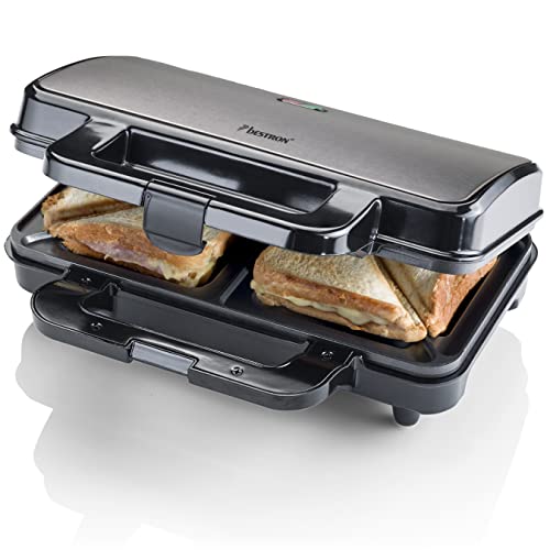 Bestron XL Sandwichmaker, Antihaftbeschichteter Sandwich-Toaster für 2 Sandwiches, inkl. automatischer Temperaturregelung & Bereitschaftsanzeige, 900 Watt, Farbe: Titangrau von Bestron