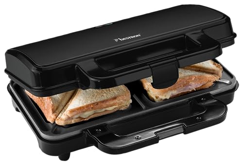 Bestron XL Sandwichmaker, Antihaftbeschichteter Sandwich-Toaster für 2 Sandwiches, inkl. automatischer Temperaturregelung & Bereitschaftsanzeige, 900 Watt, Farbe: Schwarz Mattiert von Bestron