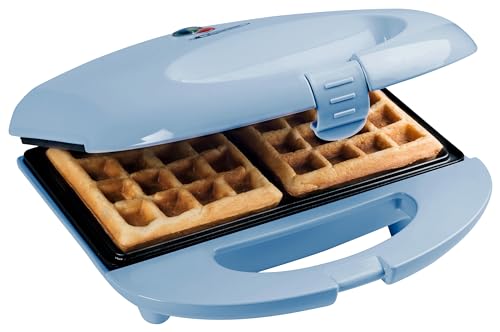 Bestron Brüsseler Waffeleisen im Retro Design, Waffelmaker für 2 belgische Waffeln, mit Antihaftbeschichtung & Backampel, 700 W, Farbe: Blau von Bestron