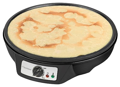 Bestron Crêpes Maker im Retro Design, für Crepes mit Ø 30 cm, inkl. Teigverteiler & Crêpes-Wender, mit Antihaftbeschichtung, 1000 Watt, Farbe: Schwarz von Bestron